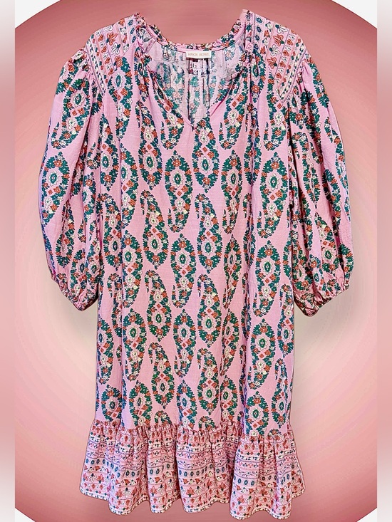 Knox Rose Dresses & Skirts - Knox Rose Pink Floral Paisley Midi Dress  with 3/4 Puff Sleeves size Large